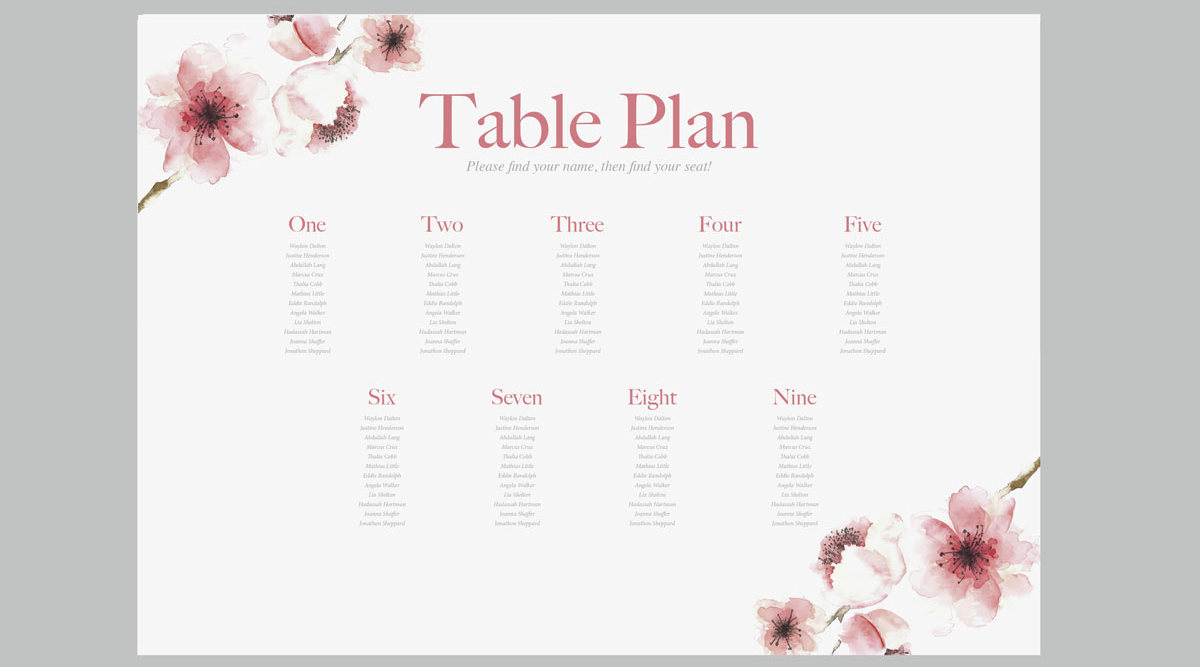 Wedding Table Plans Printing