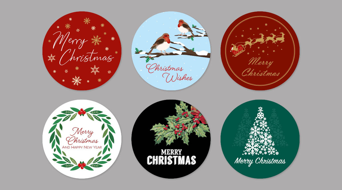 Round Christmas Stickers - Traditional